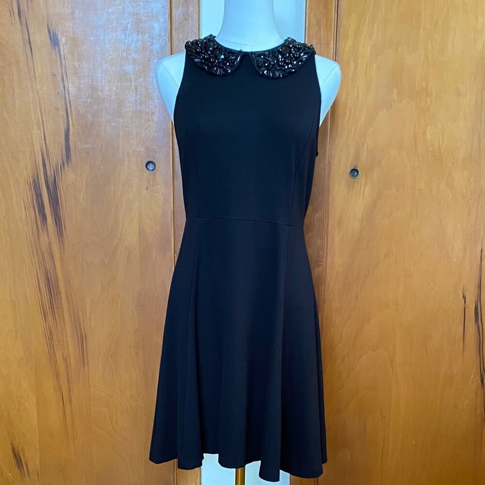Carmen Marc Valvo Black Dress Embellished Beaded Collar Excellent condition! LBD